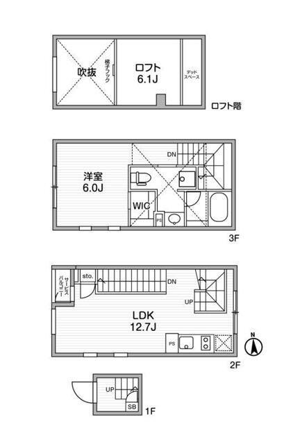 ルクレ自由が丘(1LDK/2階)の間取り写真