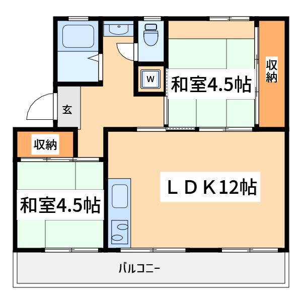 府中日鋼団地24号棟(2LDK/5階)の間取り写真