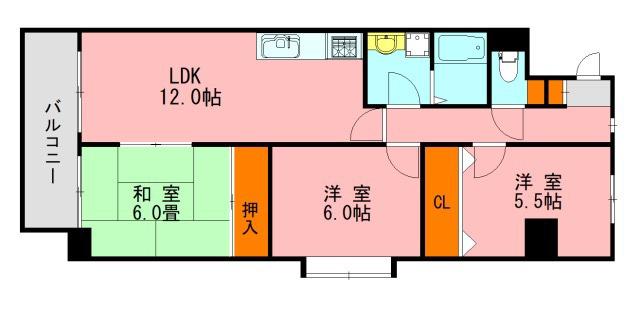 グランディ野間(3LDK/9階)の間取り写真