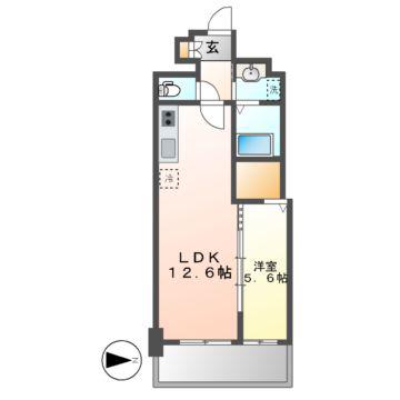 SOU大須(1LDK/12階)の間取り写真