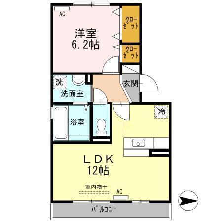 オーキッド八王寺(1LDK/1階)の間取り写真