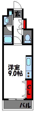 JR鹿児島本線 箱崎駅 徒歩5分 9階建 築18年(1K/3階)の間取り写真