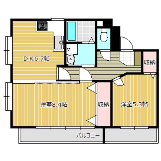 ヴィラ茶町通(2DK/6階)の間取り写真