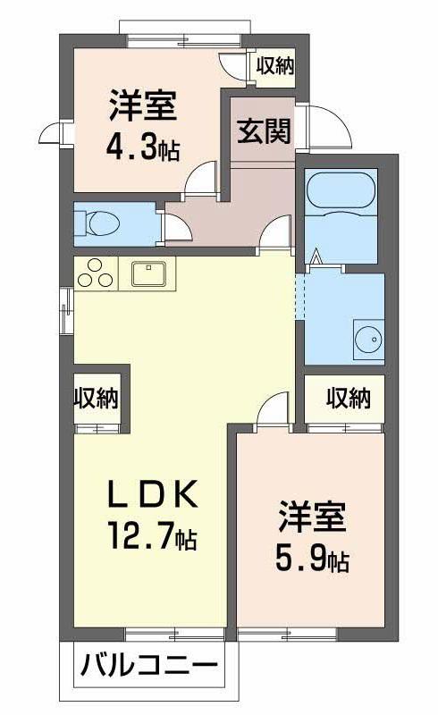 サニーハイツ平松(2LDK/2階)の間取り写真