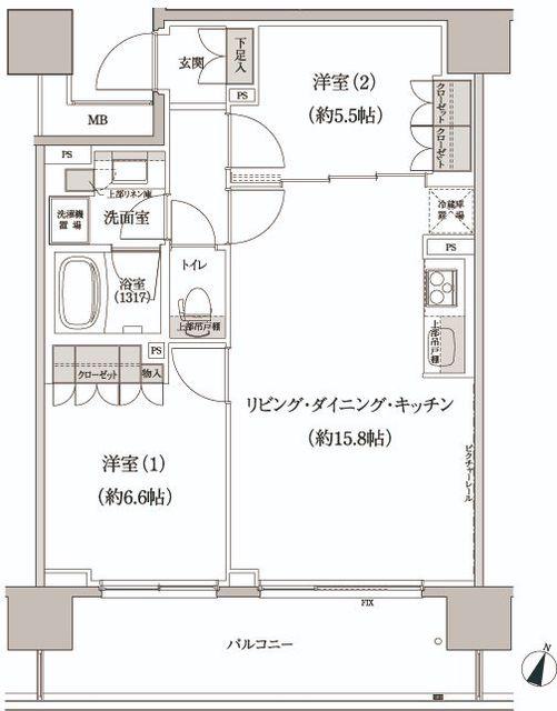 パークハビオ渋谷本町レジデンス(2LDK/4階)の間取り写真