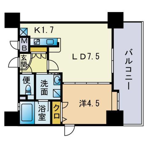 アクタス薬院Ⅲ(1LDK/2階)の間取り写真