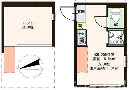 ハーモニーテラス荻窪(ワンルーム/2階)の間取り写真