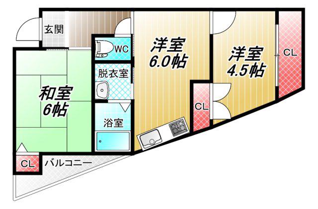 リバーサイドヴィラ(2DK/3階)の間取り写真