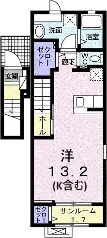 カーサマローネI(ワンルーム/2階)の間取り写真
