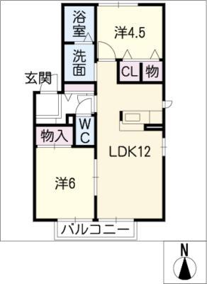 LISKAMM A棟(2LDK/2階)の間取り写真