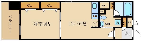 G-CREST京都四条烏丸(1DK/6階)の間取り写真