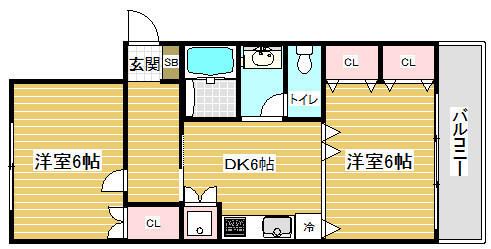 シルフィードドゥ御崎(2DK/3階)の間取り写真