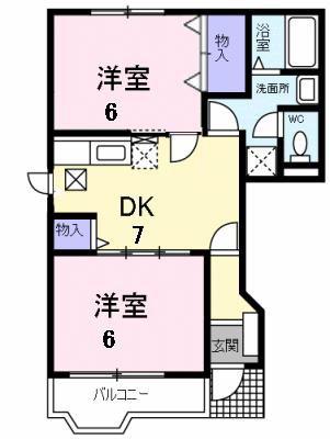 ローマ・アリエスB(2DK/1階)の間取り写真