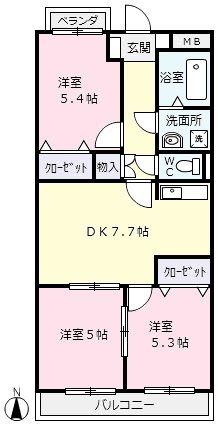 レインボーヒルズ(3DK/1階)の間取り写真