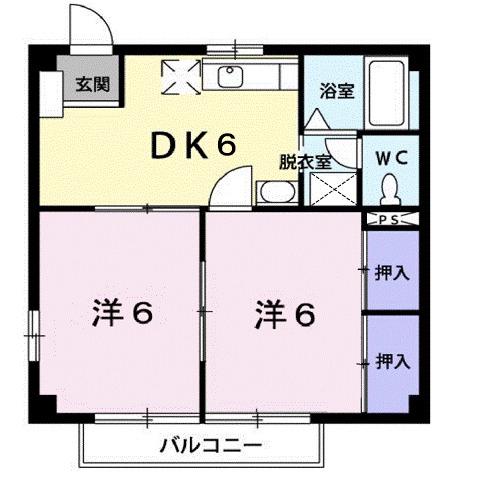 ジョイフルシティB(2DK/1階)の間取り写真