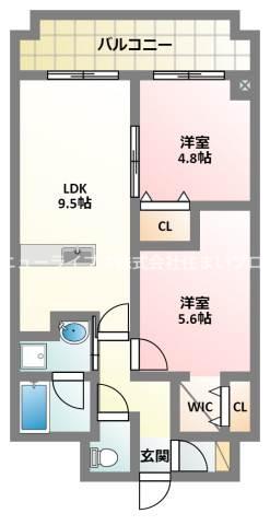 ルポワール古川橋(2LDK/5階)の間取り写真