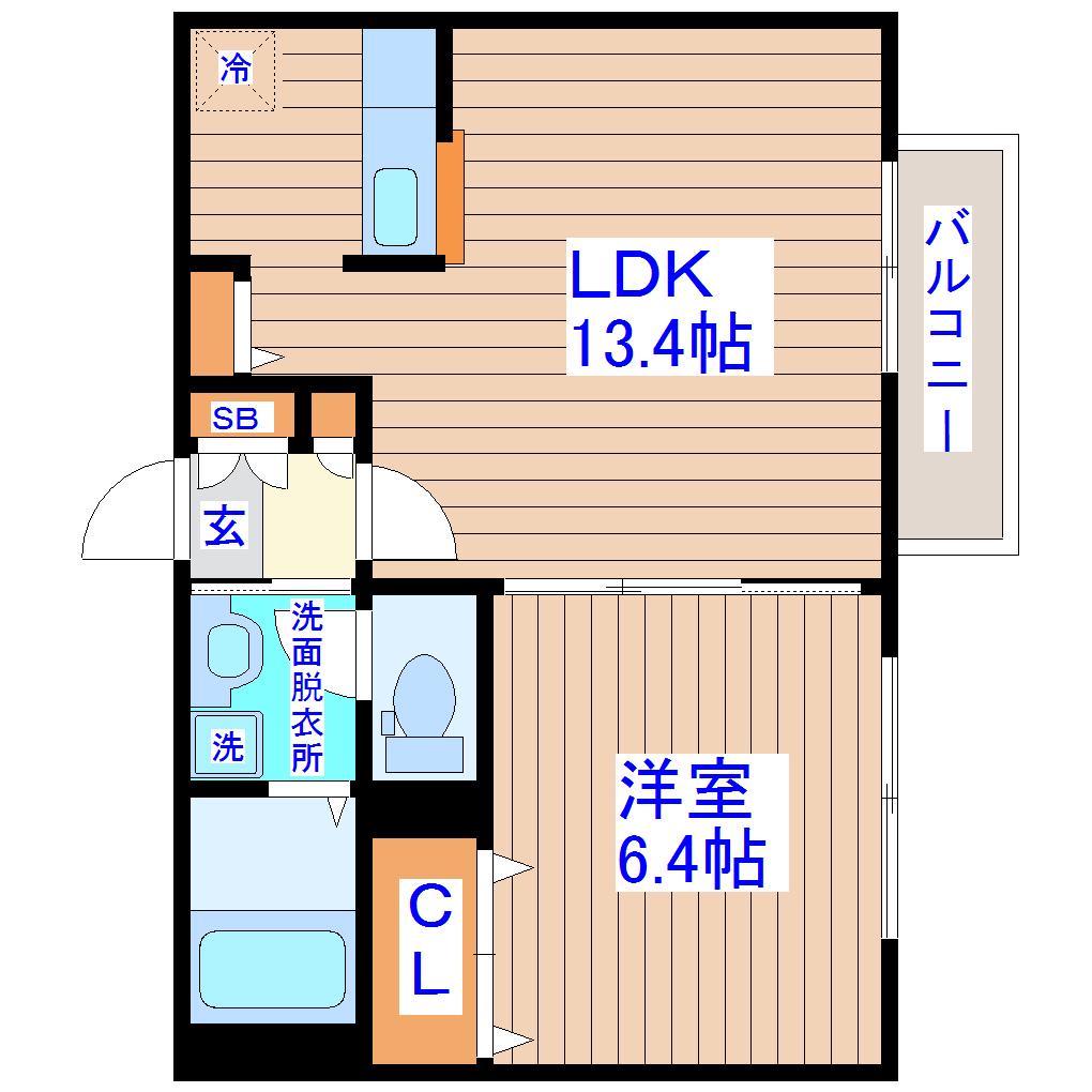 ドゥメゾン中倉(1LDK/1階)の間取り写真