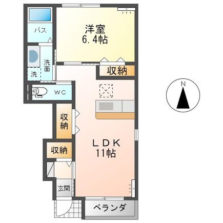 静かで落ち着いた住環境が魅力(1LDK/1階)の間取り写真