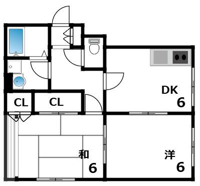 ハピネス浦風I・II(2DK/1階)の間取り写真