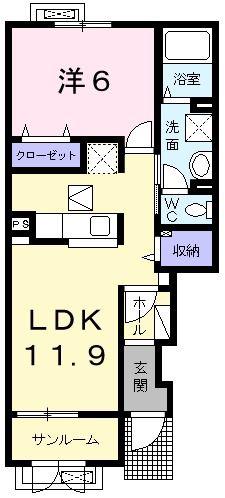 コッティ 眞馬(1LDK/1階)の間取り写真