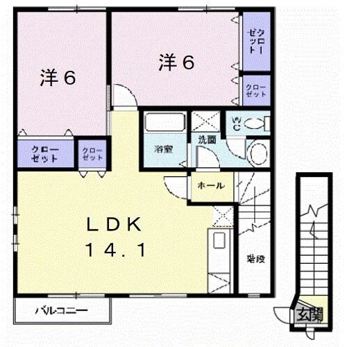 オーブリーメイプル楓(2LDK/2階)の間取り写真