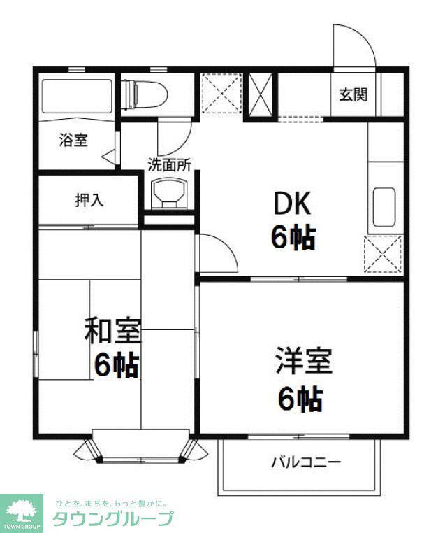 グリーンハイツII(2DK/2階)の間取り写真