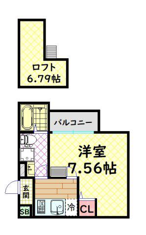 レイニアス(1K/2階)の間取り写真