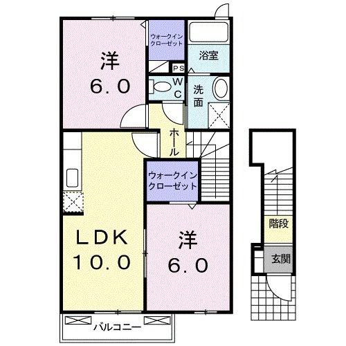 ウッズ・スクエアーB(2LDK/2階)の間取り写真