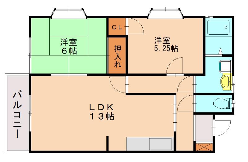 フローラルハイツI(2LDK/1階)の間取り写真
