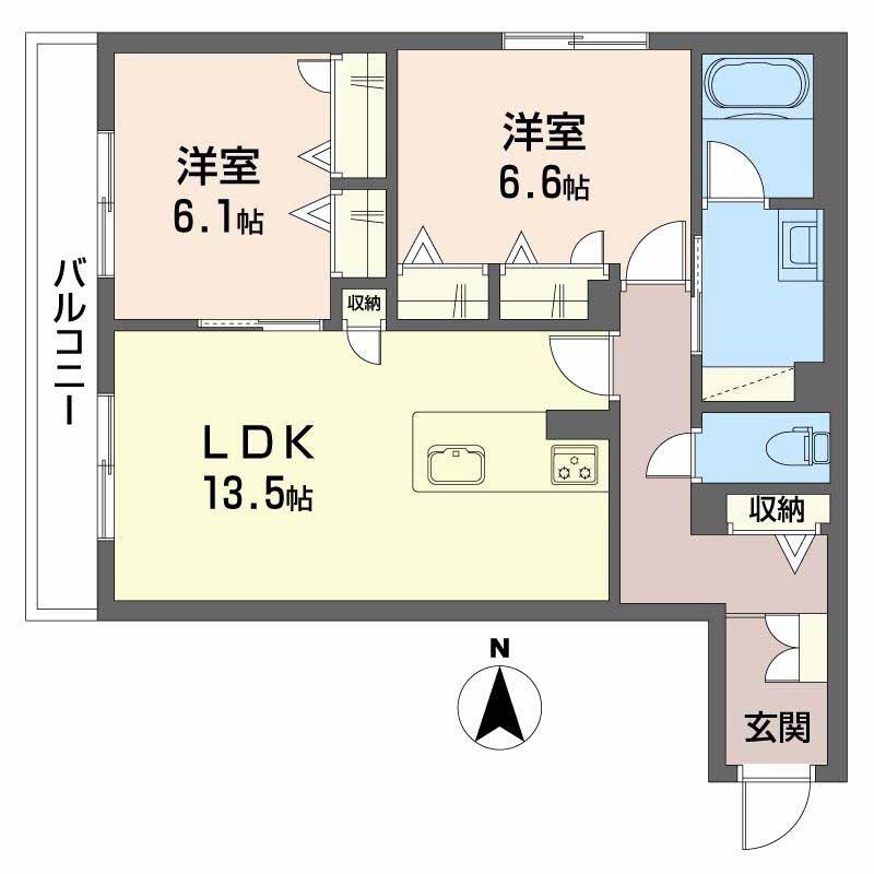 グランコート北浦(2LDK/2階)の間取り写真