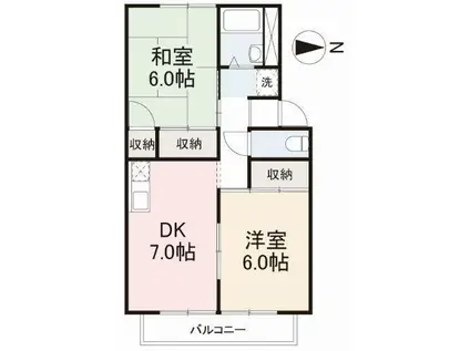 テンダーネスコーポI 2階(2DK/2階)の間取り写真