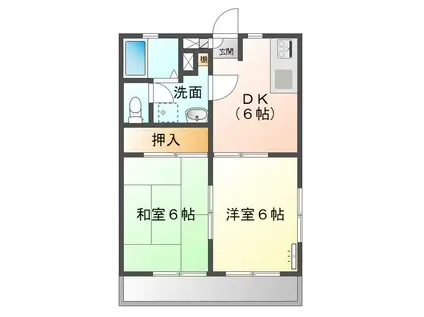 ハイツ向鶴E棟(2DK/1階)の間取り写真