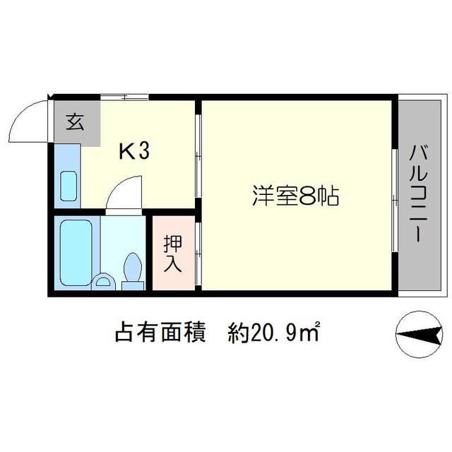 コスモハイツ北白川(1K/4階)の間取り写真