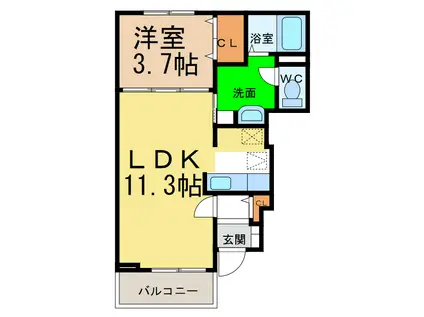 プレ ブレッジ シェトワIII(1LDK/1階)の間取り写真
