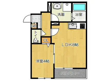 ALEGRIA住道Ⅱ(1LDK/2階)の間取り写真