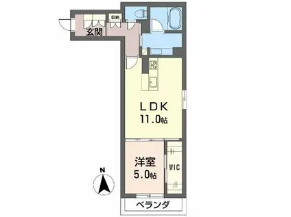 シャーメゾンアルバス新山口(1LDK/1階)の間取り写真