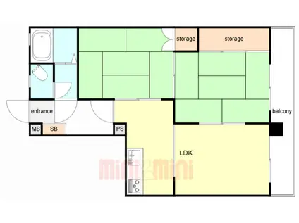 星陵台マンション(2LDK/3階)の間取り写真
