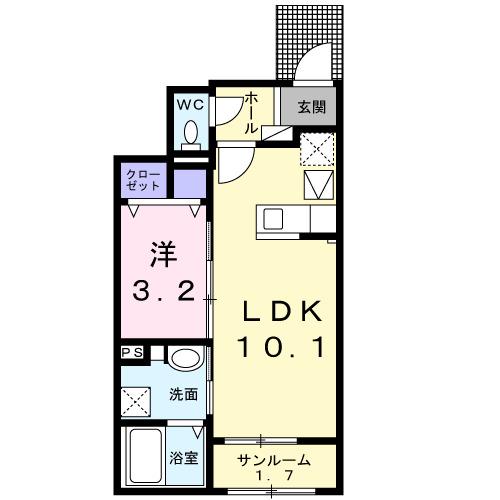 ベルシャイン I(1LDK/1階)の間取り写真