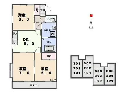 ツインハイム宝泉(3DK/3階)の間取り写真
