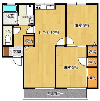 ベルメゾン瓜生(2LDK/2階)の間取り写真