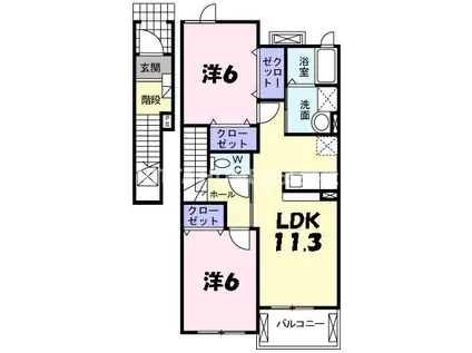 フラワーヒルズA(2LDK/2階)の間取り写真