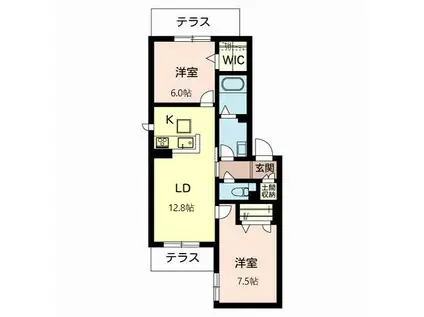 プレジール上中条B棟(2LDK/1階)の間取り写真