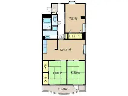 レジデンスカワモト(3LDK/3階)の間取り写真