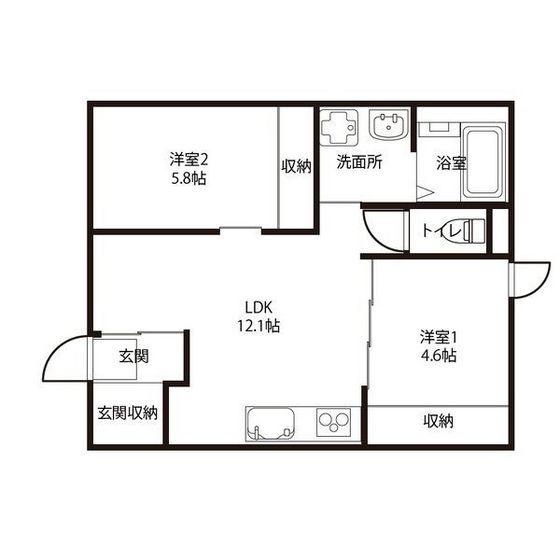 コートハウス錦町(2LDK/1階)の間取り写真