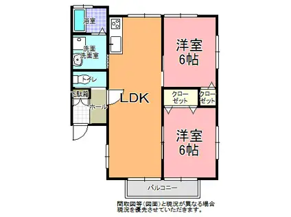 フラワーハイツA棟(2LDK/1階)の間取り写真