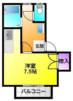 ハイツトリイ(ワンルーム/2階)の間取り写真