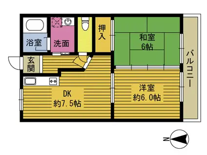 グリーンビル畑中(2DK/6階)の間取り写真