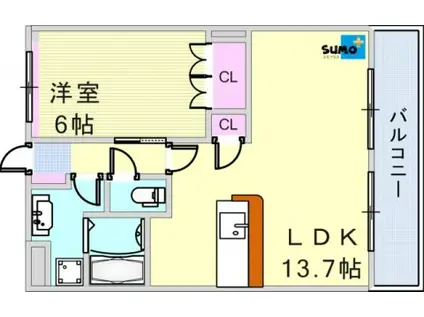 ウエストHILLS弐番館(1LDK/2階)の間取り写真