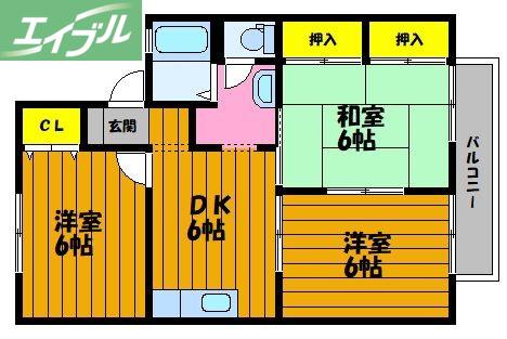 フォンティーヌC棟(3DK/2階)の間取り写真
