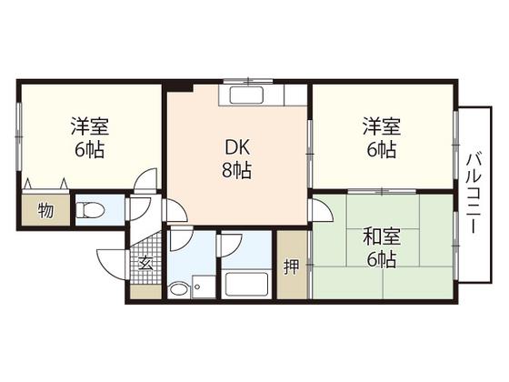 ドルフ井口台 A棟(3DK/2階)の間取り写真